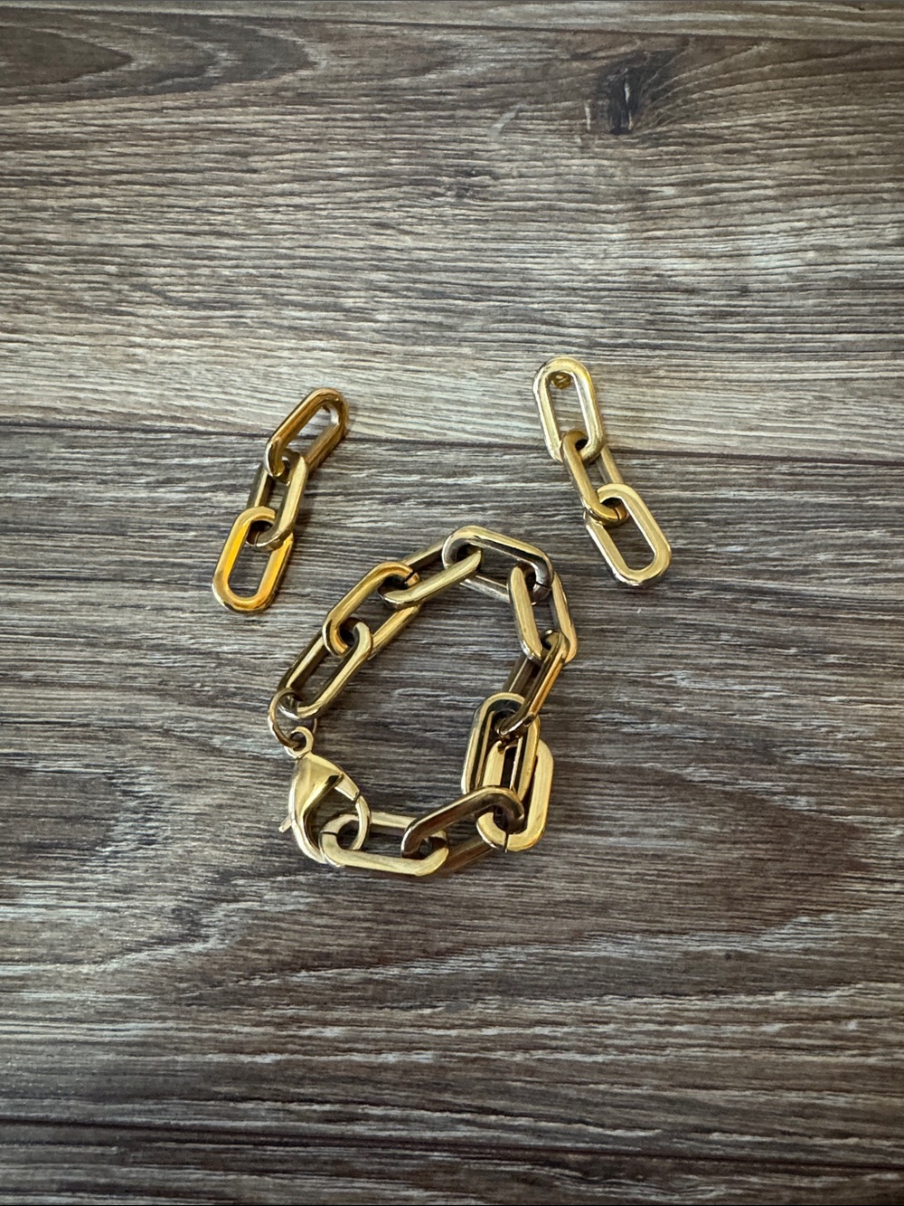 Gold Chain Link Bracelet and Earrings Set - Women's Accessories
